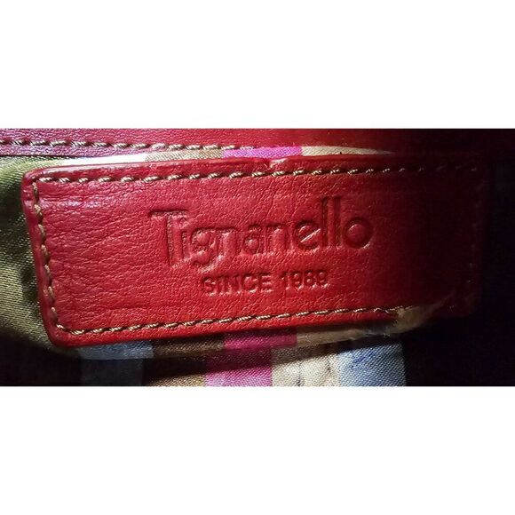Red Leather Tignanello Shoulder Bag With Front Pockets & Adjustable Strap - Picture 7 of 7